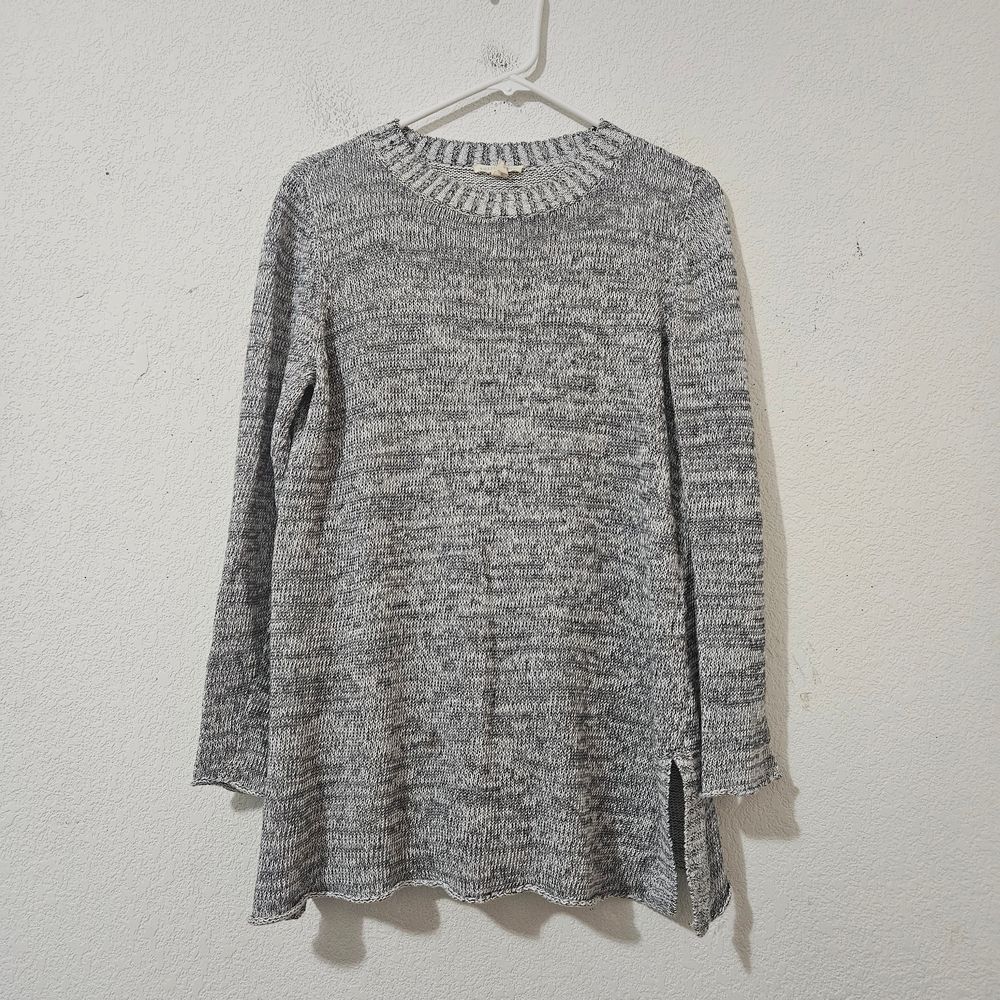 ​EILEEN FISHER Marled Knit Tunic Sweater Lagenlook Side Slits Gray